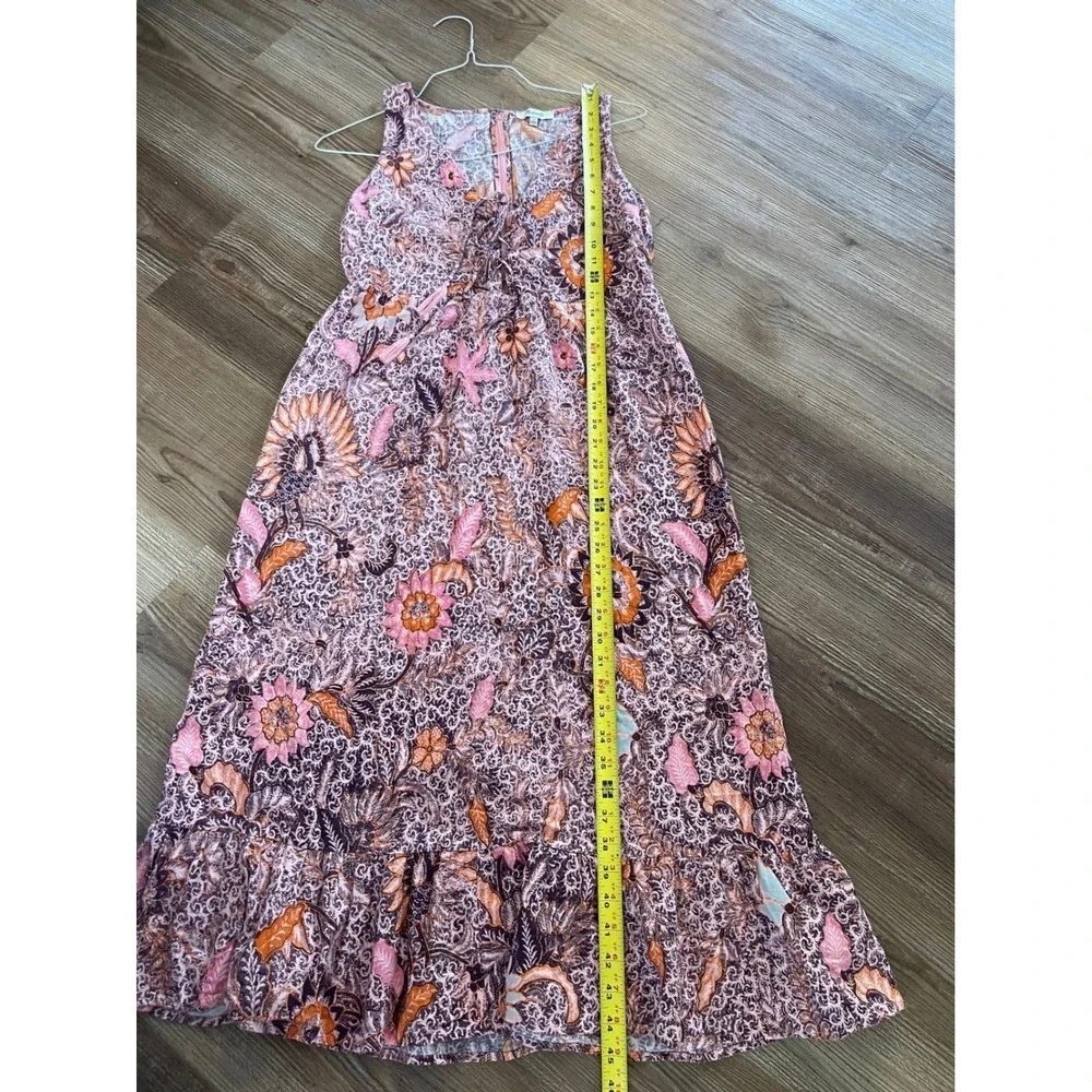Madewell Floral Batik Lace Up Tassel Midi Dress Pink Orange Size 4 - Picture 9 of 11